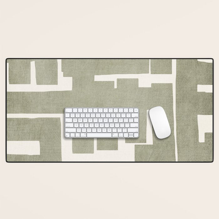 Neutral Olive Green Abstract Artwork  Desk Mat Gallery Image 1