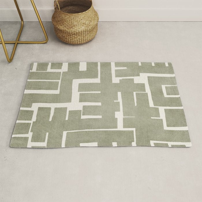 Neutral Olive Green Abstract Artwork  Rug Gallery Image 1