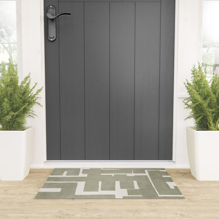 Neutral Olive Green Abstract Artwork  Welcome Mat Gallery Image 3