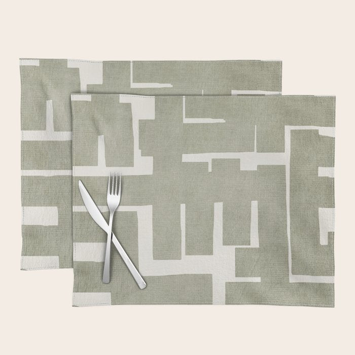 Neutral Olive Green Abstract Artwork  Placemat Gallery Image 1