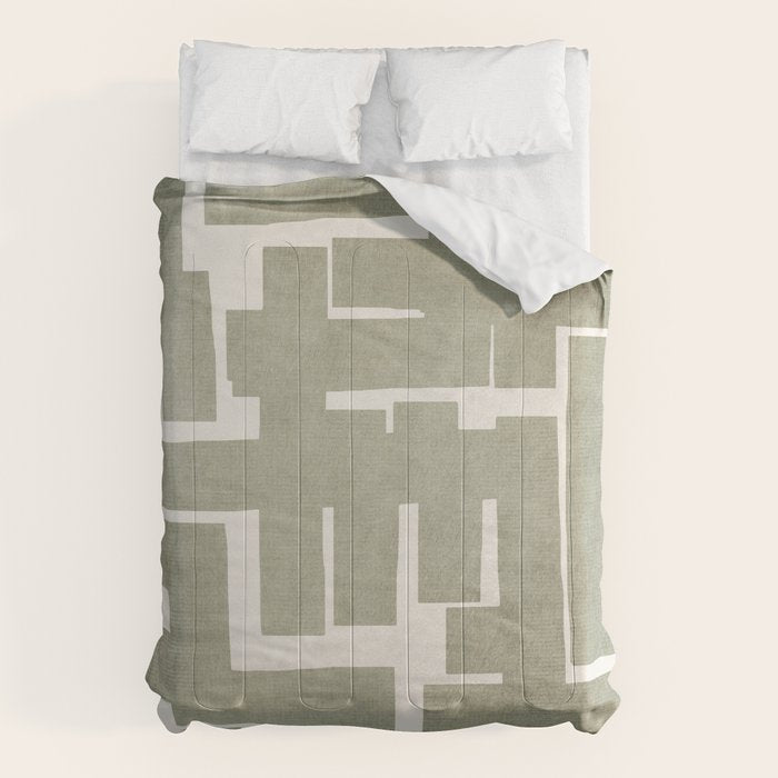 Neutral Olive Green Abstract Artwork  Comforter Gallery Image 6