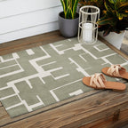 Neutral Olive Green Abstract Artwork  Outdoor Rug Gallery Image 2