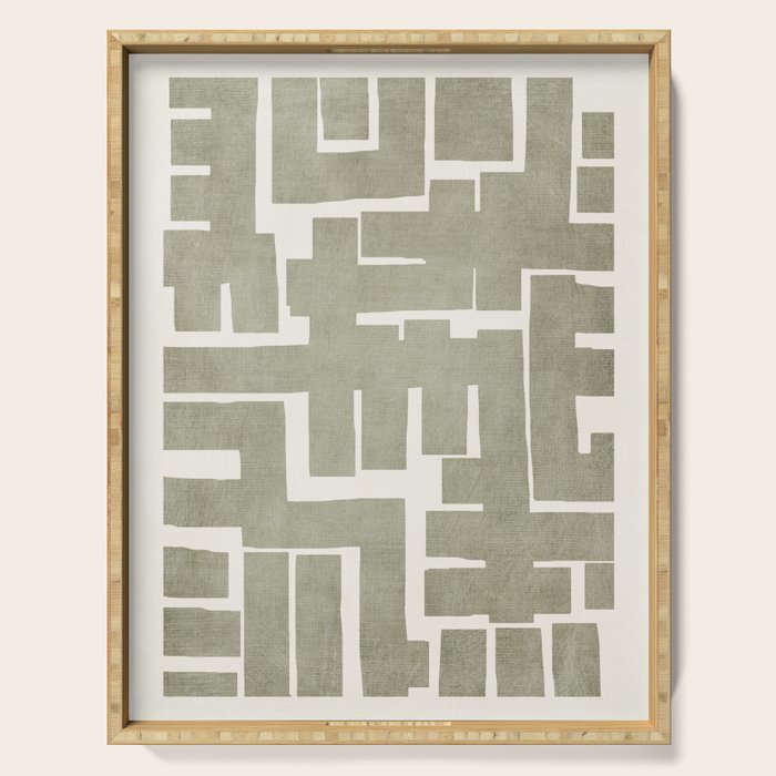 Neutral Olive Green Abstract Artwork  Serving Tray Gallery Image 1