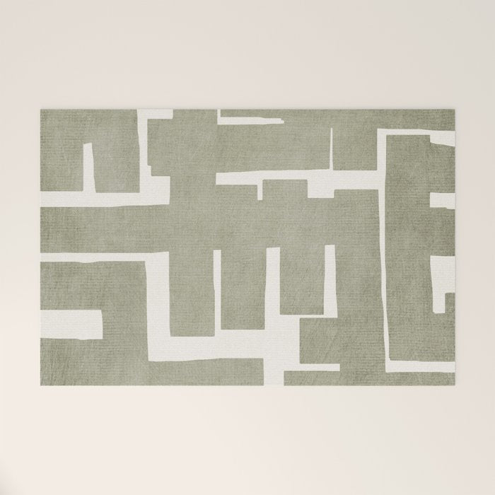Neutral Olive Green Abstract Artwork  Welcome Mat Gallery Image 1
