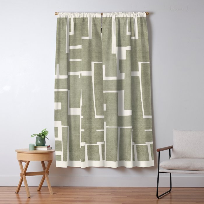 Neutral Olive Green Abstract Artwork  Window Curtain Gallery Image 5