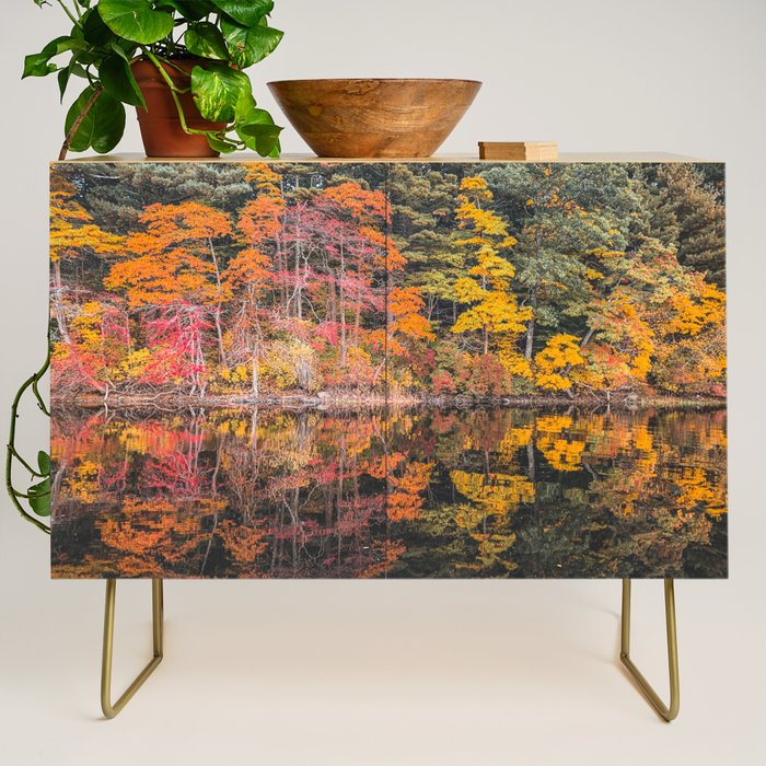 Autumn Reflections, Woodland Lake in Fall Forest Credenza Gallery Image 1