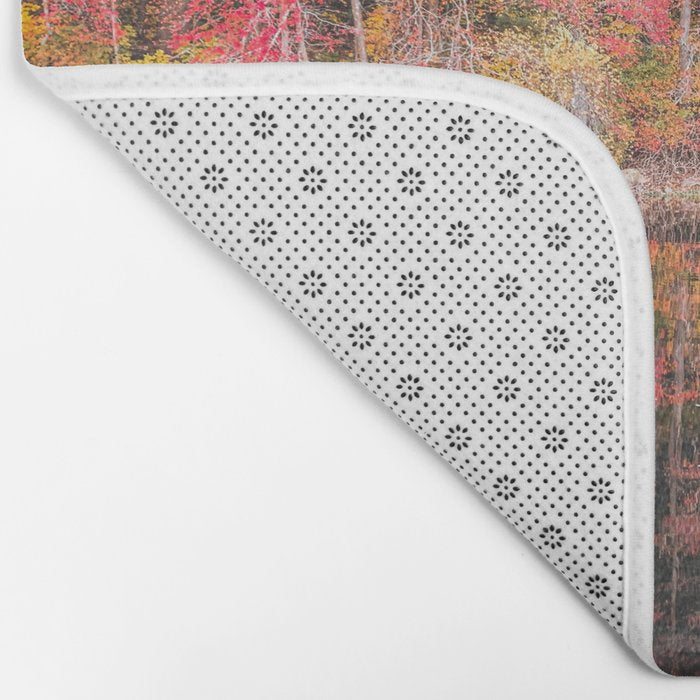 Autumn Reflections, Woodland Lake in Fall Forest Bath Mat Gallery Image 2
