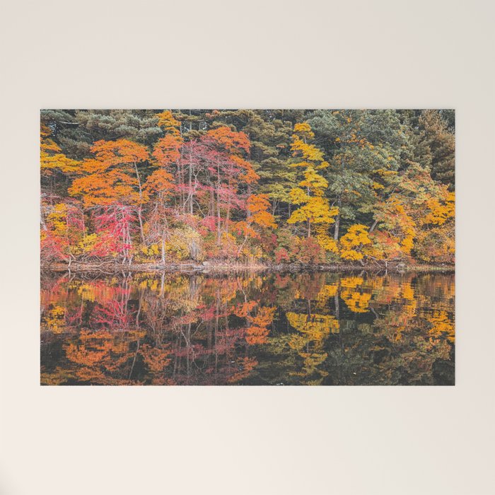 Autumn Reflections, Woodland Lake in Fall Forest Welcome Mat Gallery Image 1