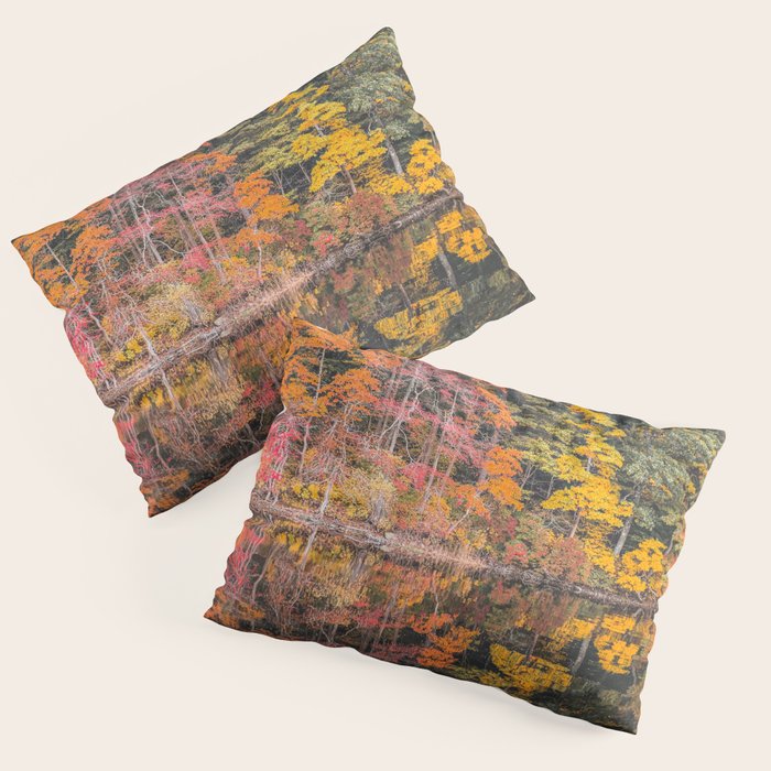 Autumn Reflections, Woodland Lake in Fall Forest Pillow Sham Gallery Image 3