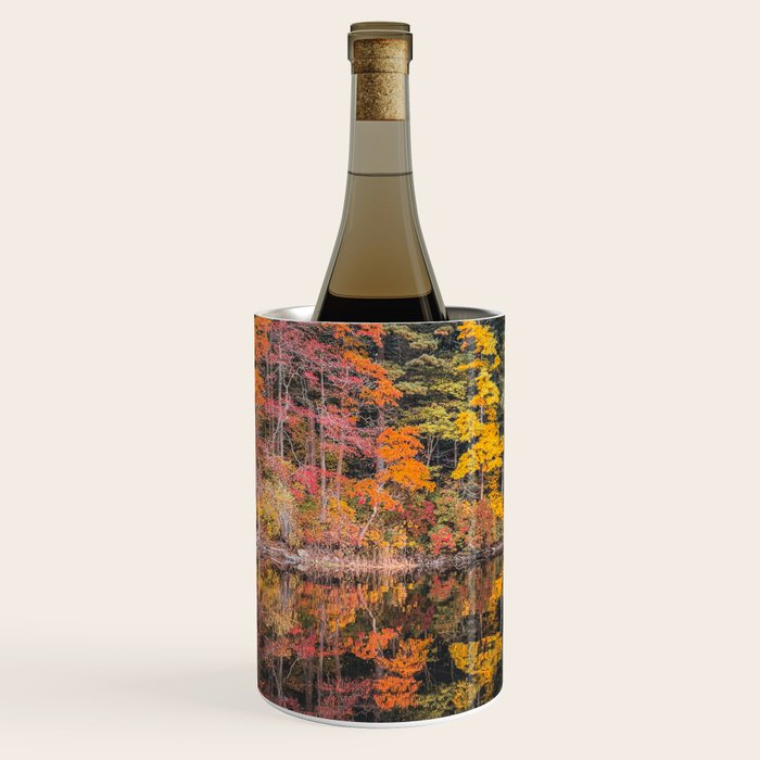 Autumn Reflections, Woodland Lake in Fall Forest Wine Chiller Gallery Image 1