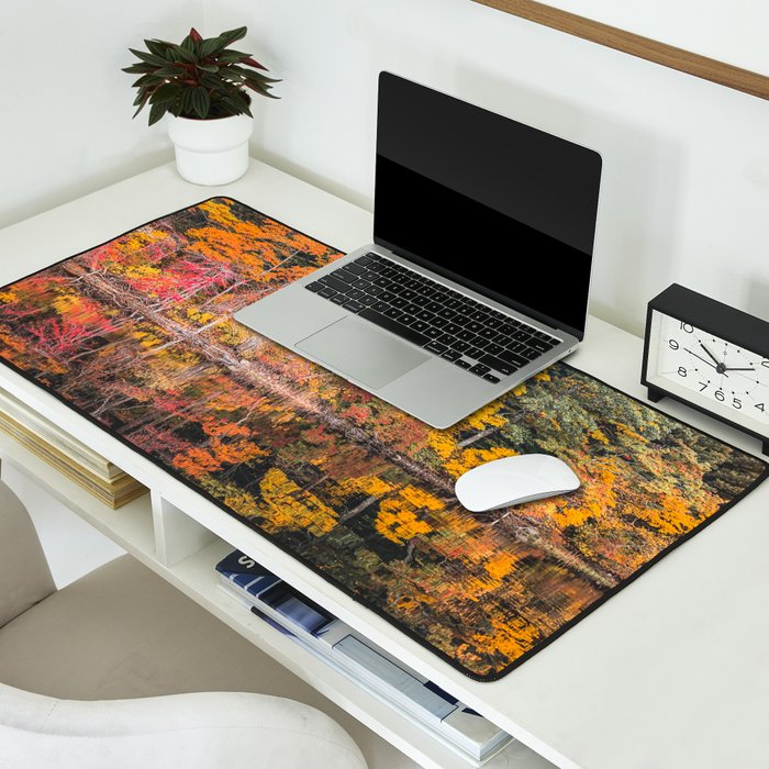 Autumn Reflections, Woodland Lake in Fall Forest Desk Mat Gallery Image 2