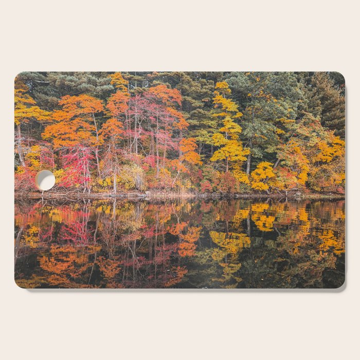 Autumn Reflections, Woodland Lake in Fall Forest Cutting Board Gallery Image 1