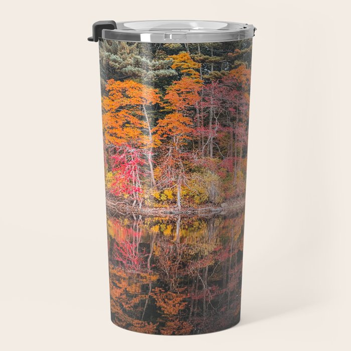Autumn Reflections, Woodland Lake in Fall Forest Travel Mug Gallery Image 3