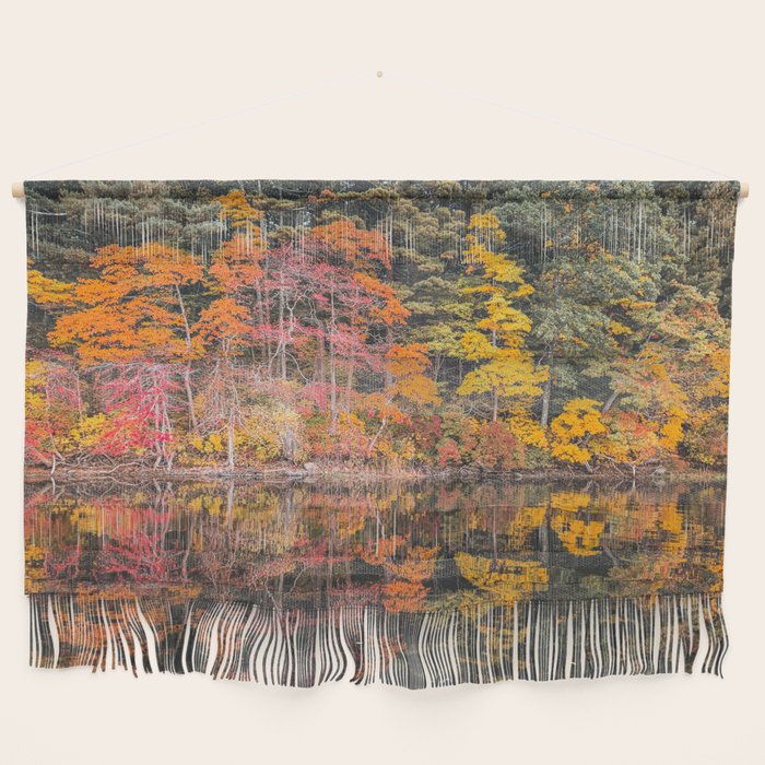 Autumn Reflections, Woodland Lake in Fall Forest Wall Hanging Gallery Image 1