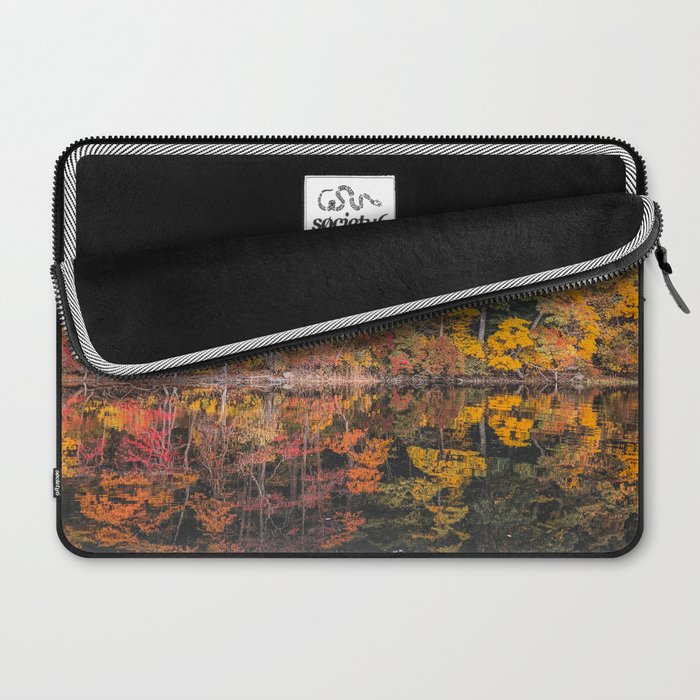Autumn Reflections, Woodland Lake in Fall Forest Laptop Sleeve Gallery Image 2