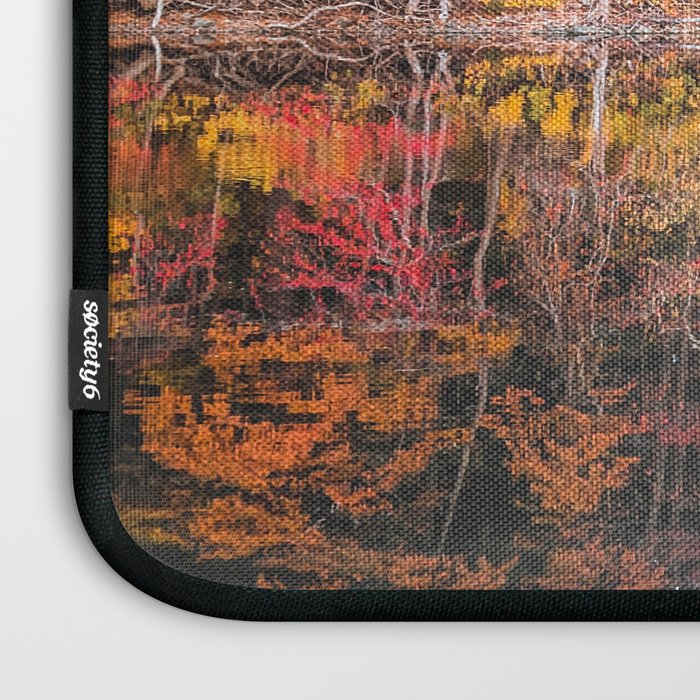Autumn Reflections, Woodland Lake in Fall Forest Laptop Sleeve Gallery Image 3