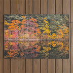 Autumn Reflections, Woodland Lake in Fall Forest Outdoor Rug Gallery Image 1
