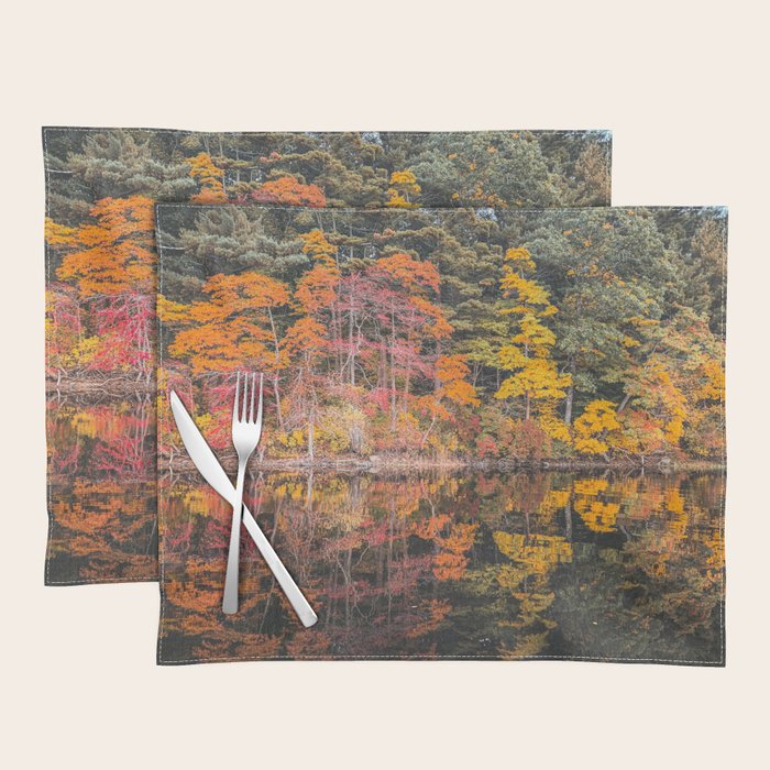 Autumn Reflections, Woodland Lake in Fall Forest Placemat Gallery Image 1