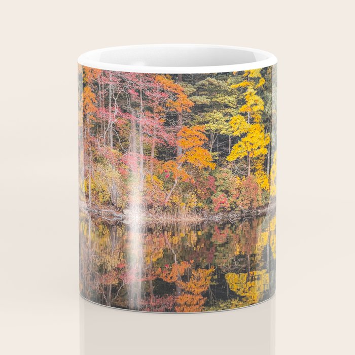 Autumn Reflections, Woodland Lake in Fall Forest Coffee Mug Gallery Image 4
