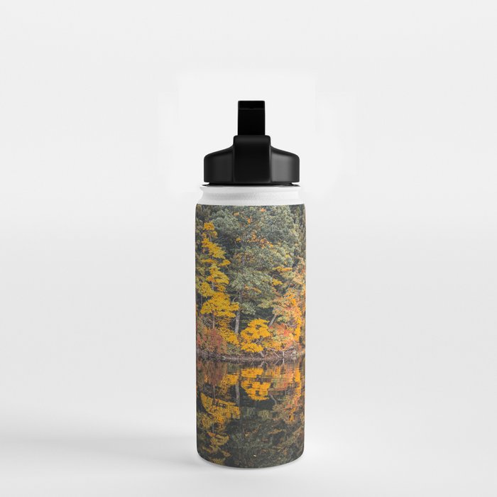 Autumn Reflections, Woodland Lake in Fall Forest Water Bottle Gallery Image 2