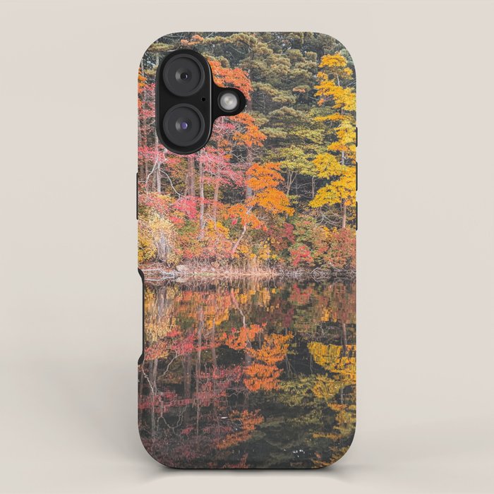 Autumn Reflections, Woodland Lake in Fall Forest iPhone Case Gallery Image 1