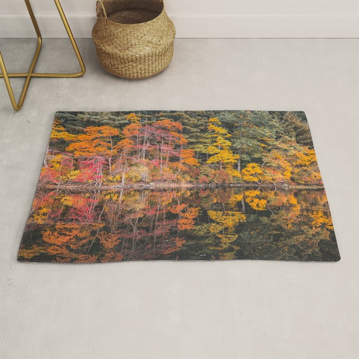 Autumn Reflections, Woodland Lake in Fall Forest Rug Gallery Image 1