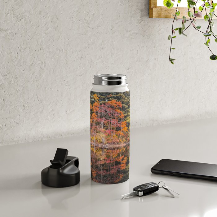 Autumn Reflections, Woodland Lake in Fall Forest Water Bottle Gallery Image 4
