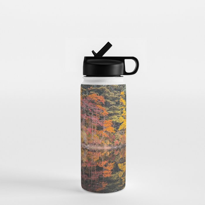Autumn Reflections, Woodland Lake in Fall Forest Water Bottle Gallery Image 1