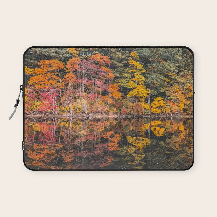 Autumn Reflections, Woodland Lake in Fall Forest Laptop Sleeve Gallery Image 1
