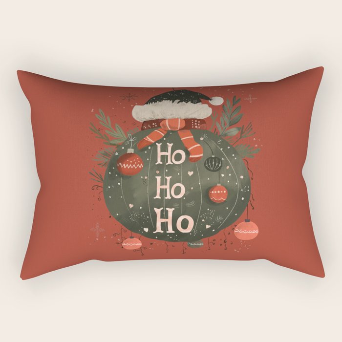 Festive Ho Ho Ho Bauble Red  Rectangular Pillow Gallery Image 1