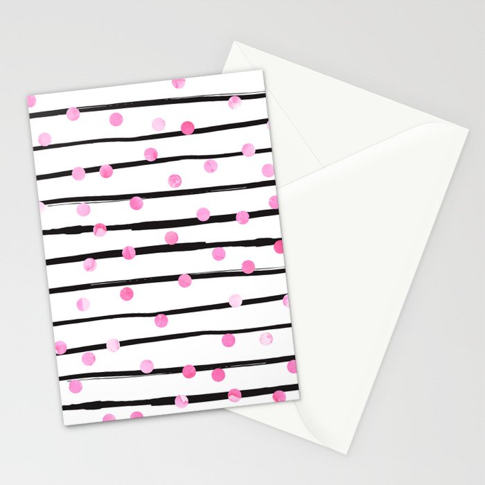 Blush pink black watercolor modern stripes polka dots Stationery Card Gallery Image 2