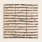Blush pink black watercolor modern stripes polka dots Wood Wall Art Gallery Image 1