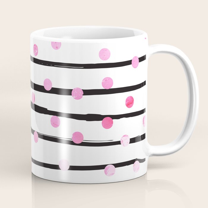 Blush pink black watercolor modern stripes polka dots Coffee Mug Gallery Image 1
