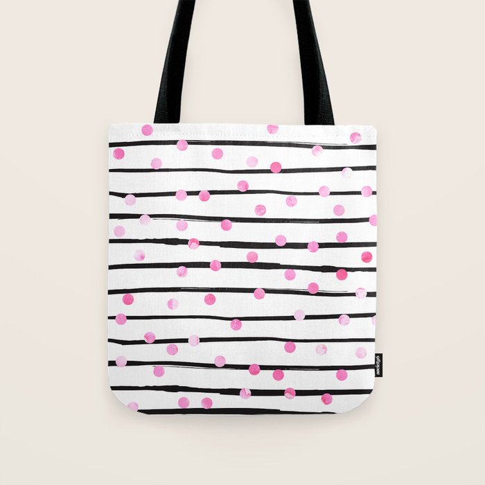Blush pink black watercolor modern stripes polka dots Tote Bag Gallery Image 1