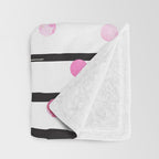 Blush pink black watercolor modern stripes polka dots Throw Blanket Gallery Image 3