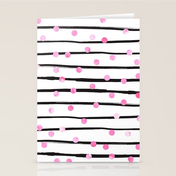 Blush pink black watercolor modern stripes polka dots Stationery Card Gallery Image 1