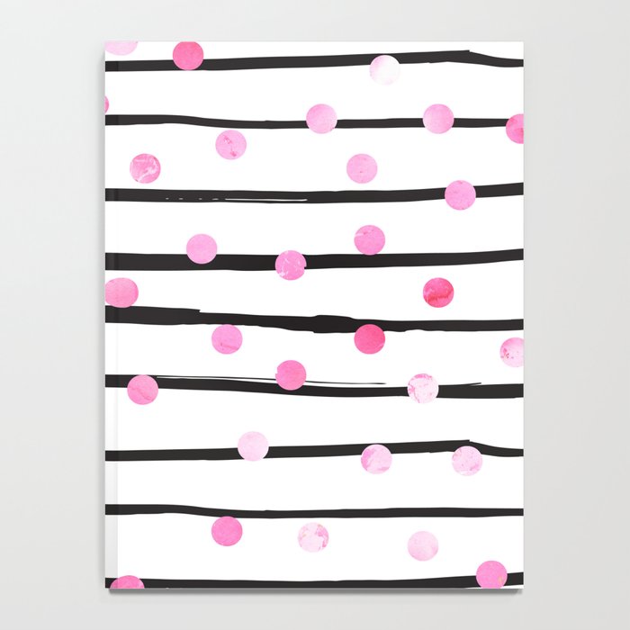 Blush pink black watercolor modern stripes polka dots Notebook Gallery Image 4