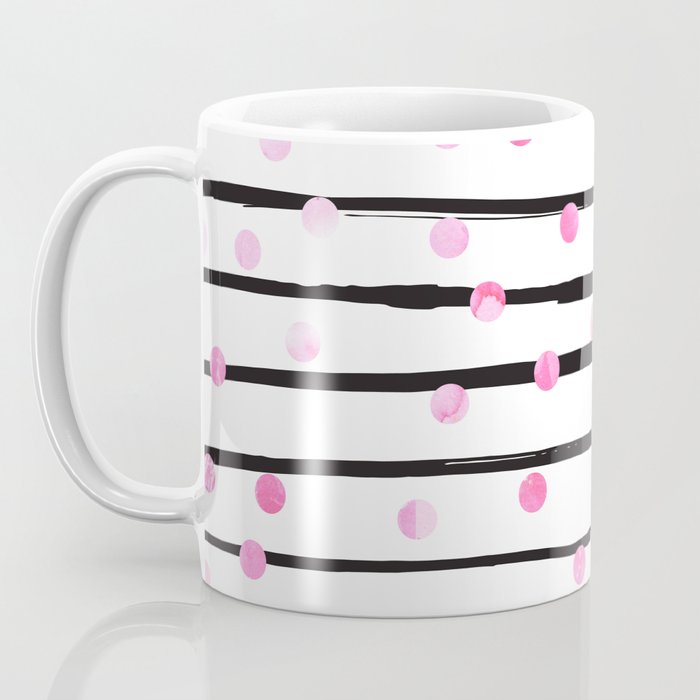 Blush pink black watercolor modern stripes polka dots Coffee Mug Gallery Image 3