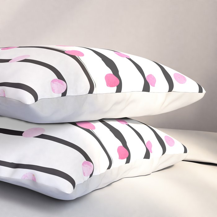 Blush pink black watercolor modern stripes polka dots Pillow Sham Gallery Image 3