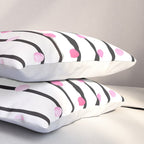 Blush pink black watercolor modern stripes polka dots Pillow Sham Gallery Image 3