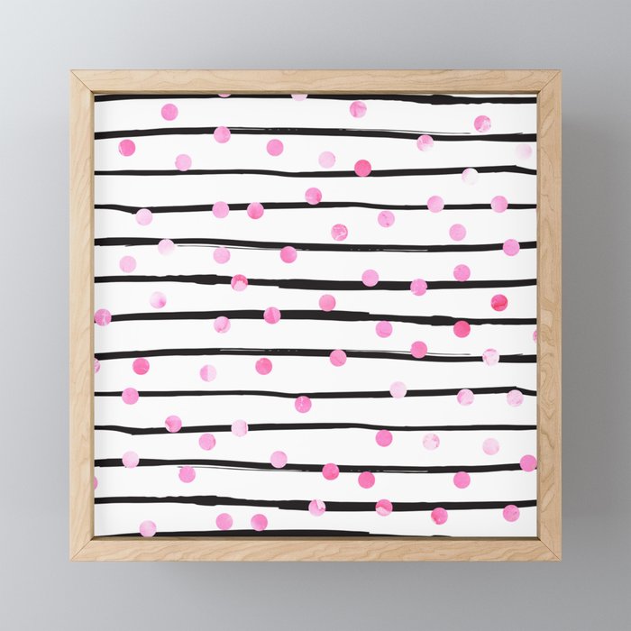 Blush pink black watercolor modern stripes polka dots Mini Art Print Gallery Image 1