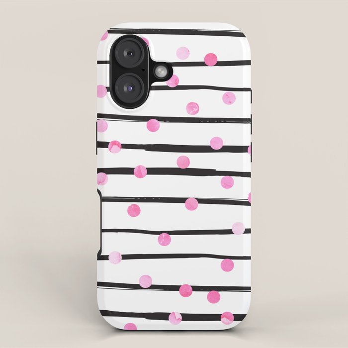 Blush pink black watercolor modern stripes polka dots iPhone Case Gallery Image 1