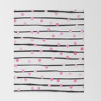 Blush pink black watercolor modern stripes polka dots Throw Blanket Gallery Image 2