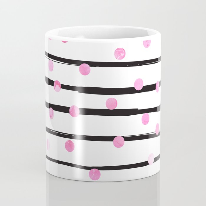 Blush pink black watercolor modern stripes polka dots Coffee Mug Gallery Image 4