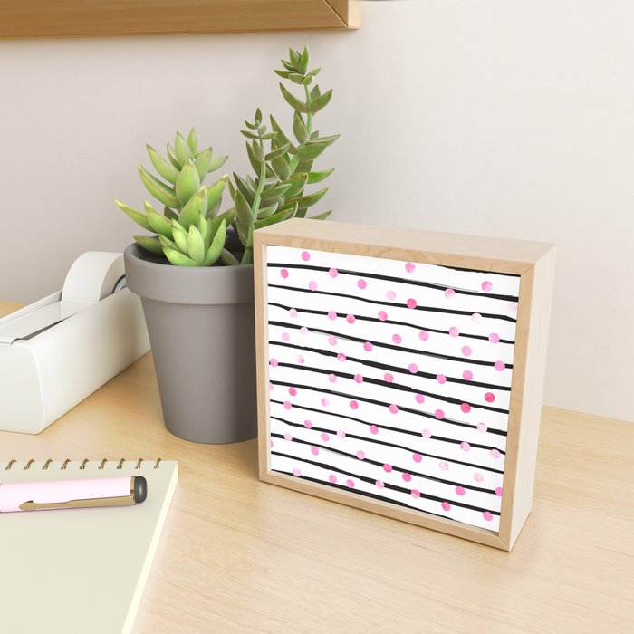Blush pink black watercolor modern stripes polka dots Mini Art Print Gallery Image 2
