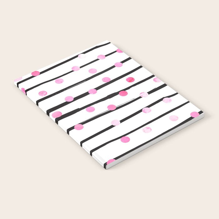 Blush pink black watercolor modern stripes polka dots Notebook Gallery Image 2