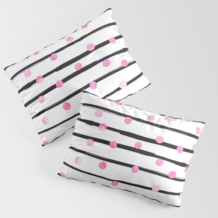 Blush pink black watercolor modern stripes polka dots Pillow Sham Gallery Image 3