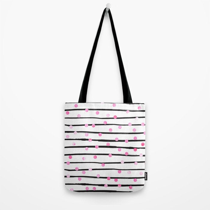 Blush pink black watercolor modern stripes polka dots Tote Bag Gallery Image 2