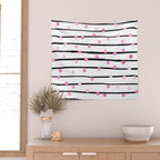 Blush pink black watercolor modern stripes polka dots Wall Tapestry Gallery Image 2