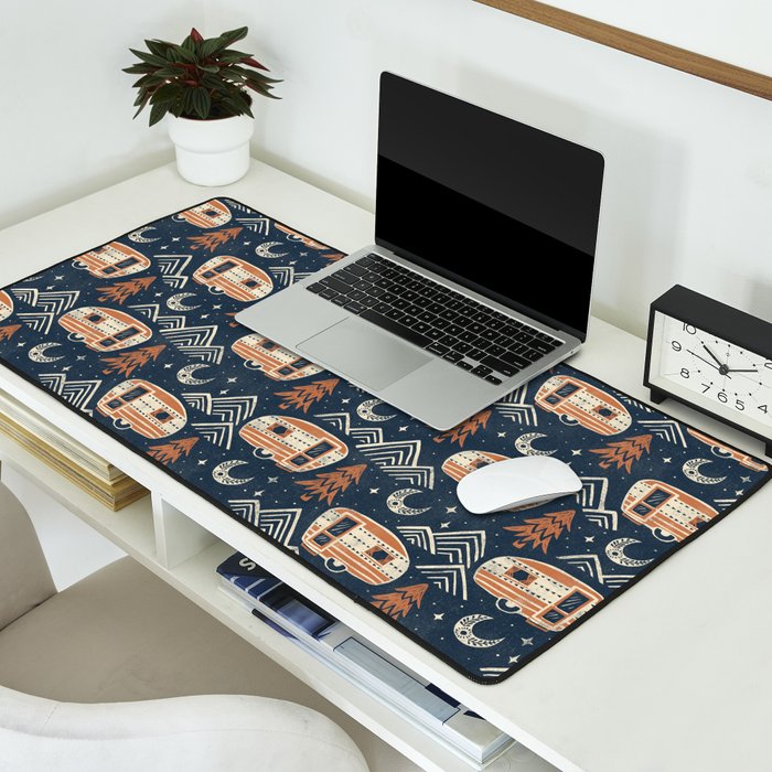 Little Camper - midnight and copper  Desk Mat Gallery Image 2